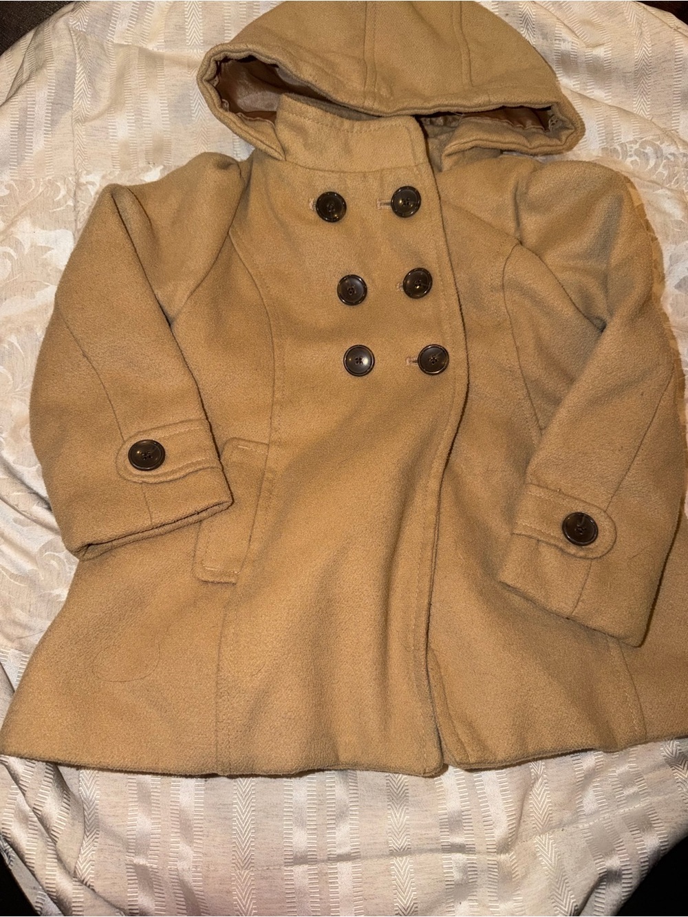 Old Navy Girls' Hooded Double-Breasted Pea Coat in Camel